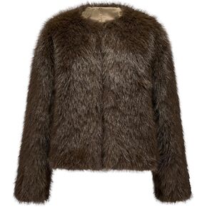 GRAN ORIENTE Faux Fur Coat For Women, Fuzzy Fluffy Winter Warm Cropped Outerwear With Pockets in Kuwait