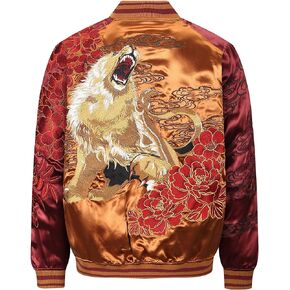 Lion Embroidered Men's Bomber Jacket Hip Hop Streetwear Vintage Japanese Style Windbreaker Coat for Spring Fall in Kuwait