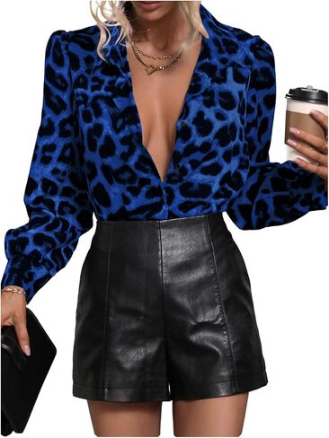 OYOANGLE Women's Casual Print Button Down Shirts Tops Long Sleeve Work Blouse in Kuwait