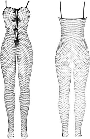 Bodystocking Fishnet Lingerie For Women Sheer Mesh With Front Bows And Open Crotch Nylon Babydoll Sleepwear in Saudi Arabia