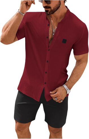 SOLY HUX Men's Casual Tracksuit Button Down Shirt and Drawstring Waist Short Sets Summer 2 Piece Outfits in Kuwait