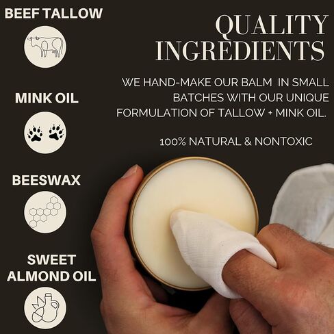 بلسم بلسم الجلد الطبيعي بالكامل - مصنوع من زيت المنك والشحم وشمع العسل، يحمي وينعم ويجدد ويقاوم الماء للأحذية الجلدية والأحذية الطويلة والحقائب والأثاث (4 أونصة) in Kuwait