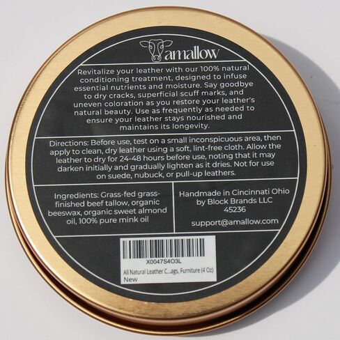 بلسم بلسم الجلد الطبيعي بالكامل - مصنوع من زيت المنك والشحم وشمع العسل، يحمي وينعم ويجدد ويقاوم الماء للأحذية الجلدية والأحذية الطويلة والحقائب والأثاث (4 أونصة) in Kuwait