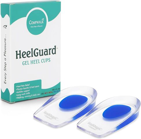 Comfwalk® HeelGuard™ – Gel Heel Cups for Heel Pain Relief, Plantar Fasciitis & Heel Spurs – Shock Absorbing, Anti-Fatigue Cushion Inserts for Men & Women (EU: 41-46, US: W11-W14, M8-M13) in Saudi Arabia