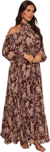 Petal & Pup Women's Hilary Pleated Maxi Dress-Brown Floral in Saudi Arabia