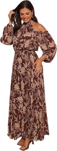 Petal & Pup Women's Hilary Pleated Maxi Dress-Brown Floral in Saudi Arabia