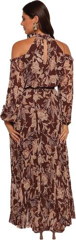 Petal & Pup Women's Hilary Pleated Maxi Dress-Brown Floral in Saudi Arabia