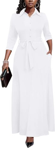 Runwind Women Church Maxi Dresses 3/4 Sleeve Button Down Print Casual Office Dress African in Saudi Arabia