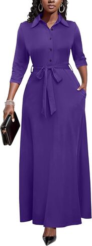 Runwind Women Church Maxi Dresses 3/4 Sleeve Button Down Print Casual Office Dress African in Saudi Arabia