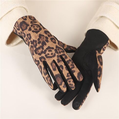 Women's Winter-Velvet-Gloves Leopard-Print - Soft Stretch Thermal Warm Gloves for Cold Weather in Kuwait