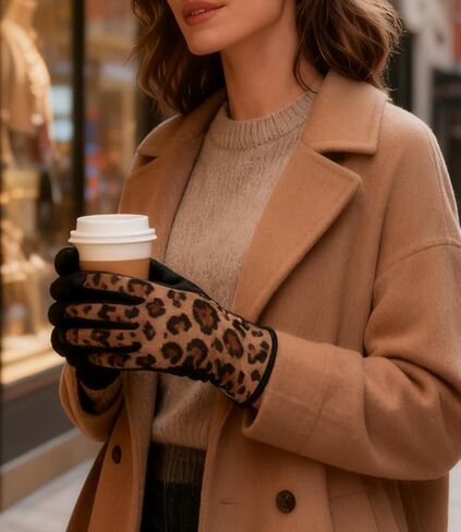 Women's Winter-Velvet-Gloves Leopard-Print - Soft Stretch Thermal Warm Gloves for Cold Weather in Kuwait
