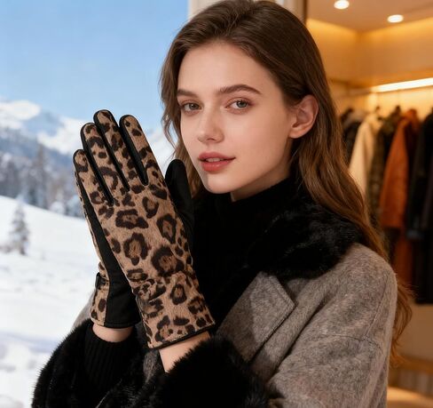 Women's Winter-Velvet-Gloves Leopard-Print - Soft Stretch Thermal Warm Gloves for Cold Weather in Kuwait