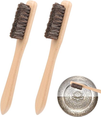 Horsehair Silver Cleaning Brush Set - 2PCS Detailing Brushes for Silverware & Jewelry - Gentle for Sterling, Cutlery, Metal & Antiques - Restores Deep Shine to Precious Items in Saudi Arabia