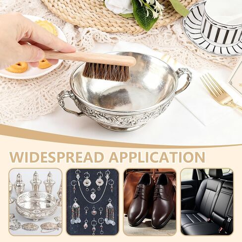 Horsehair Silver Cleaning Brush Set - 2PCS Detailing Brushes for Silverware & Jewelry - Gentle for Sterling, Cutlery, Metal & Antiques - Restores Deep Shine to Precious Items in Saudi Arabia
