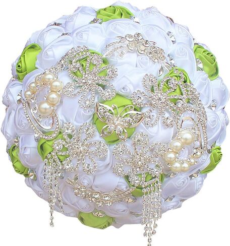8.3 Inch Handmade Satin Rose Bridal Bouquet Toss Round Wedding Bouquet Throw Toss Artificial Flower Bunch Light Blue in Saudi Arabia