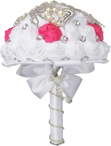 8.3 Inch Handmade Satin Rose Bridal Bouquet Toss Round Wedding Bouquet Throw Toss Artificial Flower Bunch Light Blue in Saudi Arabia