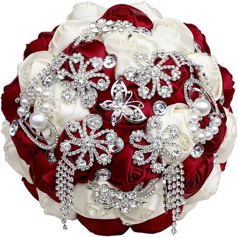 8.3 Inch Handmade Satin Rose Bridal Bouquet Toss Round Wedding Bouquet Throw Toss Artificial Flower Bunch Light Blue in Saudi Arabia