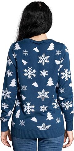 UglyChristmasSweater Women’s Sequin Snowman Fun Festive Sweater with Snowflakes and Trees for Holiday Parties in Saudi Arabia