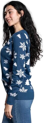 UglyChristmasSweater Women’s Sequin Snowman Fun Festive Sweater with Snowflakes and Trees for Holiday Parties in Saudi Arabia