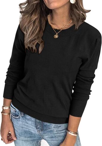 MK Shop Limited البلوزات للنساء الخريف بلوزة طويلة الأكمام خفيفة الوزن Crewneck مضلع متماسكة قمم سترة عارضة البلوز القمصان in Kuwait