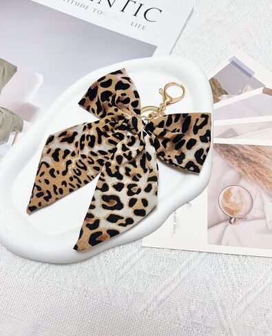 Leopard Print Bow Bag Charms Keychains, Cute Key Chain Accessories for Women Purse Handbags Backpacks in Saudi Arabia