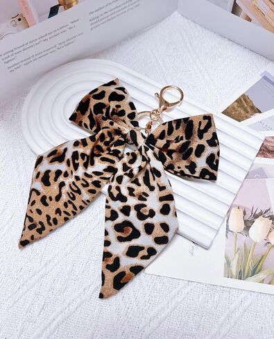 Leopard Print Bow Bag Charms Keychains, Cute Key Chain Accessories for Women Purse Handbags Backpacks in Saudi Arabia