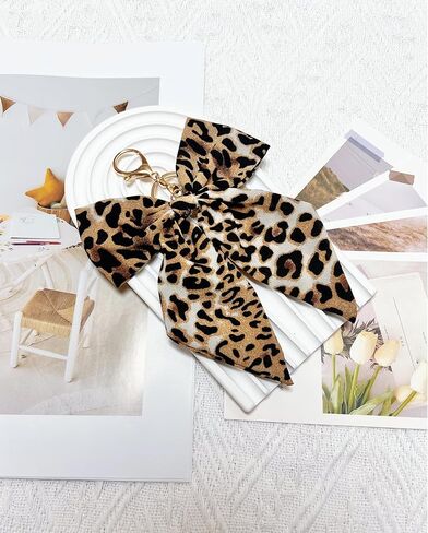 Leopard Print Bow Bag Charms Keychains, Cute Key Chain Accessories for Women Purse Handbags Backpacks in Saudi Arabia
