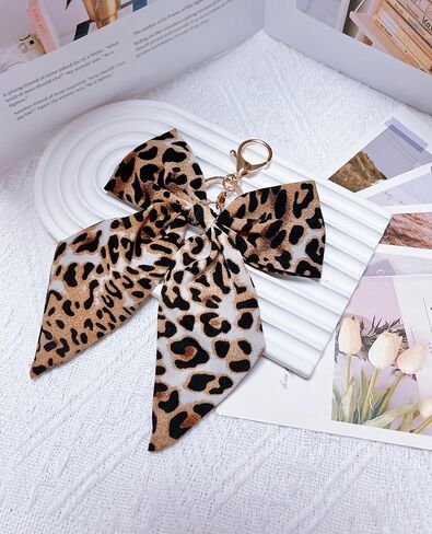 Leopard Print Bow Bag Charms Keychains, Cute Key Chain Accessories for Women Purse Handbags Backpacks in Saudi Arabia