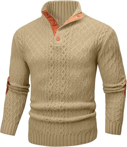 بلوفر رجالي منسوج بكابل سترة كاجوال بأكمام طويلة وياقة واقفة وربع أزرار محبوكة in Kuwait