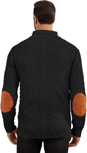 Mens Cable Knit Pullover Sweater Casual Long Sleeve Stand Collar Quarter Button Knitted Sweaters in Saudi Arabia