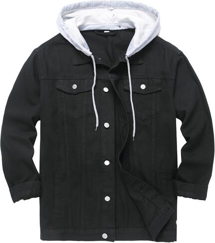 LZLER Men's Jean Jacket Hoodie Classic Casual Loose Fit Long Sleeve Trucker Coat Denim Jacket with Hood in Saudi Arabia