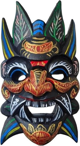 Wooden Mask Hand Carved Traditional Halloween party Masks Wood Hanging Mask Hand Carved Painted Wooden 10 inches in Saudi Arabia