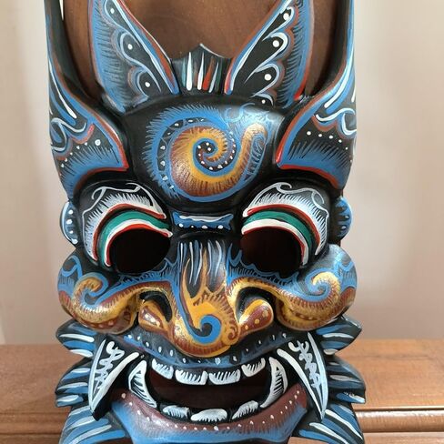 Wooden Mask Hand Carved Traditional Halloween party Masks Wood Hanging Mask Hand Carved Painted Wooden 10 inches in Saudi Arabia