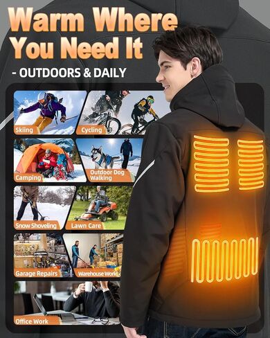 Heated Jacket for Men 12V Battery 5 Large Heat Zones Soft Shell Heating Coat Overheat Protection & Detachable Hood in Saudi Arabia