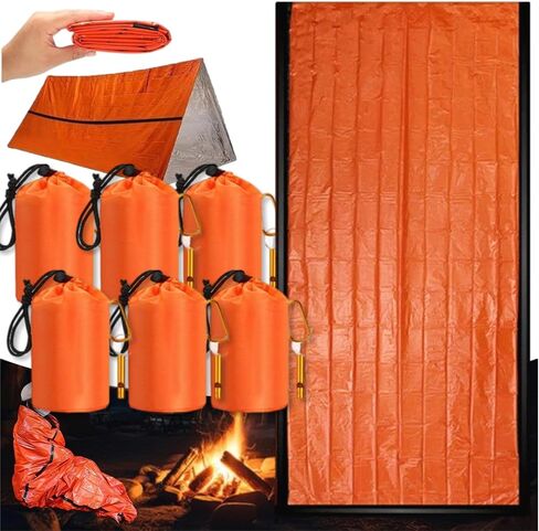 Emergency Sleeping Bag with Whistle 4 Pack, Portable Emergency Survival Bag, Lightweight Pocket Size Emergency Sleeping Bag, Waterproof Thermal Bivy Sack for Camping, Hiking (4Pcs+Whistle) in Kuwait
