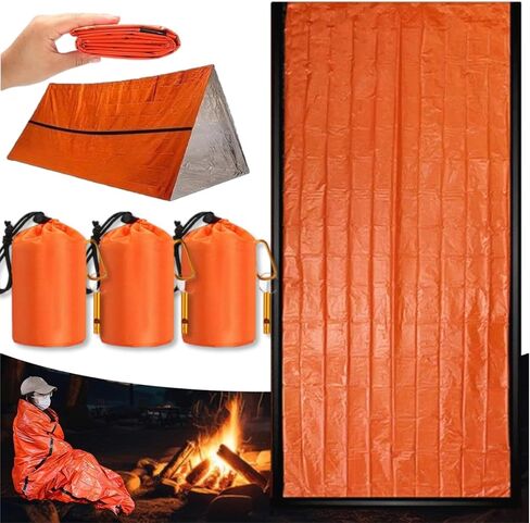 Emergency Sleeping Bag with Whistle 4 Pack, Portable Emergency Survival Bag, Lightweight Pocket Size Emergency Sleeping Bag, Waterproof Thermal Bivy Sack for Camping, Hiking (4Pcs+Whistle) in Kuwait