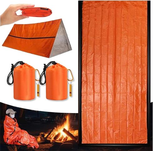Emergency Sleeping Bag with Whistle 4 Pack, Portable Emergency Survival Bag, Lightweight Pocket Size Emergency Sleeping Bag, Waterproof Thermal Bivy Sack for Camping, Hiking (4Pcs+Whistle) in Kuwait