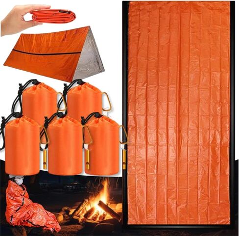 Emergency Sleeping Bag with Whistle 4 Pack, Portable Emergency Survival Bag, Lightweight Pocket Size Emergency Sleeping Bag, Waterproof Thermal Bivy Sack for Camping, Hiking (4Pcs+Whistle) in Kuwait