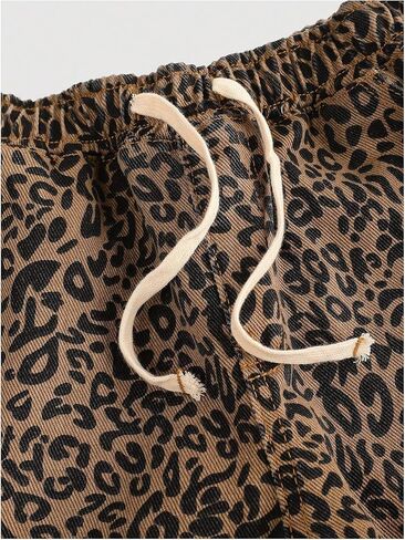 Girl's Leopard Baggy Jeans Cheetah Drawstring Waist Straight Leg Denim Pants Streetwear in Saudi Arabia