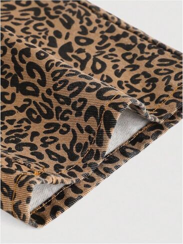 Girl's Leopard Baggy Jeans Cheetah Drawstring Waist Straight Leg Denim Pants Streetwear in Saudi Arabia
