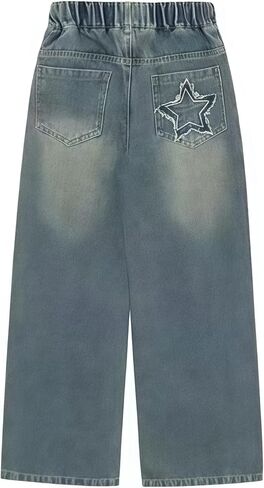 New Spring and Autumn Girls' Jeans, Children's Loose Casual Cowboy Wide Leg Pants Blue in Saudi Arabia
