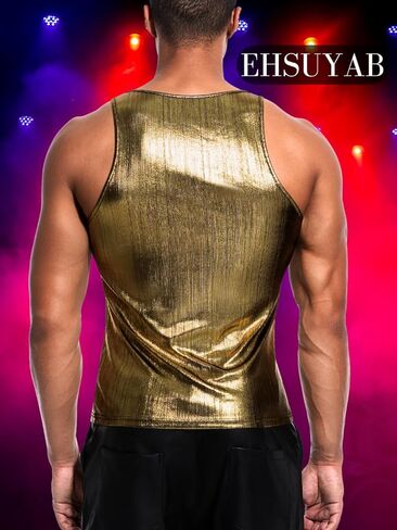 Men's Zipper Sleeveless Metallic Shirt, Sparkly Tank Top Vest Rave Outfits, Concert Club Disco Festival Party Outfits in Saudi Arabia