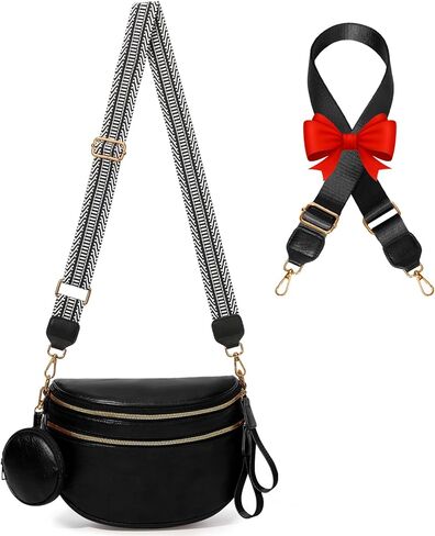 Vegan Leather Bum Bags for Women Crossbody Sling Bag Large Fanny Pack Trendy Leather Belt Bag With Two Shoulder Straps 2025 (Brown) in Saudi Arabia