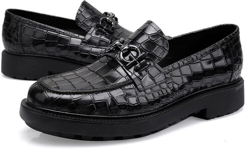 Premium Mens Leather Dress Shoes, Classic Casual Crocodile Printed Business Buckle Dress Slip on Penny Loafer Party Wedding Shoes for Mens in Kuwait
