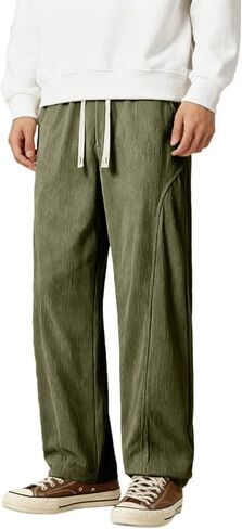 سروال قصير للرجال ذو أرجل واسعة كاجوال سروال فضفاض فضفاض مستقيم Sweatpants مرونة الخصر الرباط in Saudi Arabia