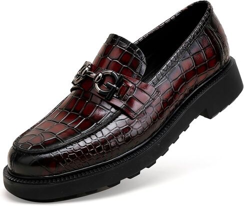 Premium Mens Leather Dress Shoes, Classic Casual Crocodile Printed Business Buckle Dress Slip on Penny Loafer Party Wedding Shoes for Mens in Kuwait