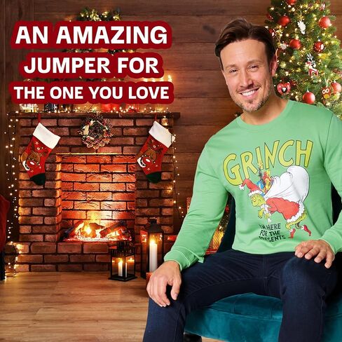 The Grinch Ugly Christmas Sweater Men Teens, Dr Seuss Funny Christmas Sweatshirt, Crew Neck Pullover Top, Gifts for Men in Saudi Arabia