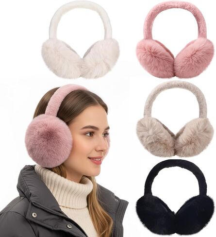 4 Pack Winter Earmuffs for Women Adjustable Faux Fur Warm Earmuffs Foldable Ear Warmers For Cold Weather Soft Fluffy Ear Covers For Women Outdoor in Saudi Arabia
