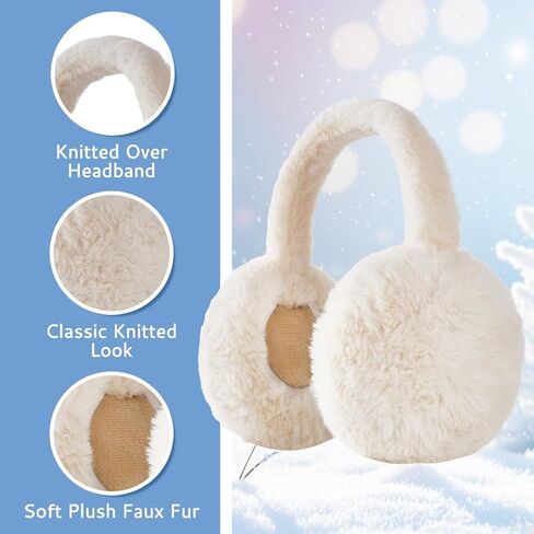 Yolyoo Foldable Earmuffs Faux Furry Soft Ear Warmer and Gloves Set Christmas and New Year gifts for Women Men Cold Weather in Saudi Arabia