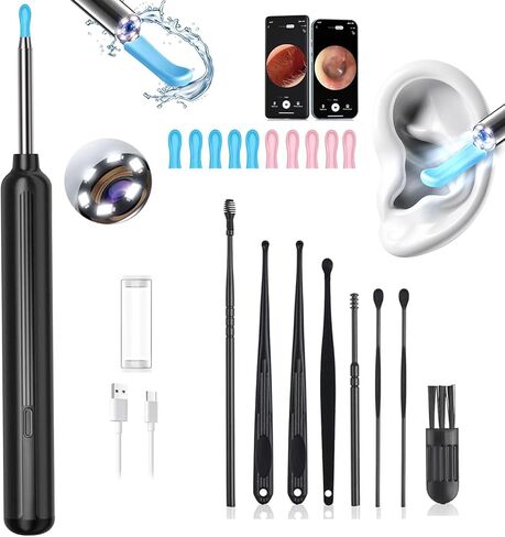 Ear Wax Removal, Ear Wax Removal Tool Camera with 1080P and 6 LED Lights, Ear Cleaner with 10 Replacement Tips, Earwax Removal Kit with Camera and 7 Pcs Ear Picks for Android/iOS in Kuwait